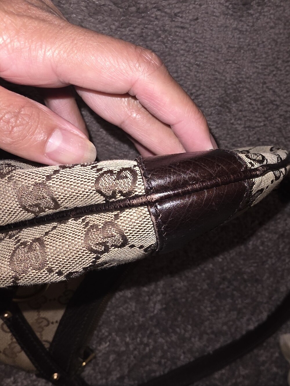 Gucci Beige GG Canvas Shoulder Bag with Dark Brown Trim and Gold Hardware - Picture 13 of 17